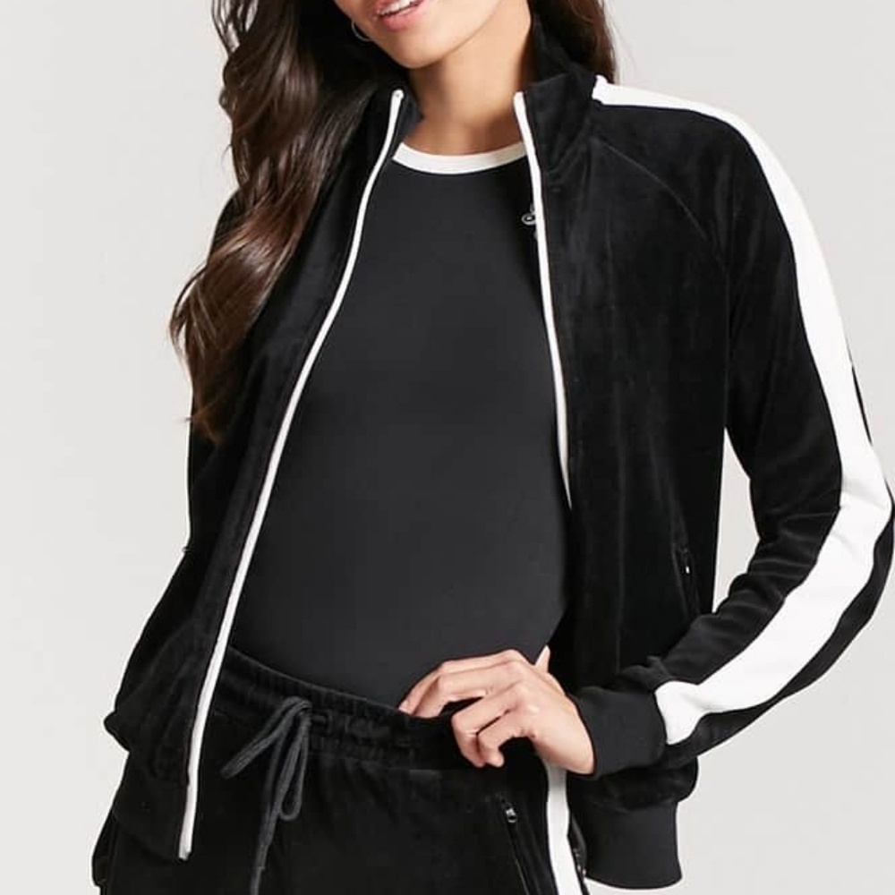 Sporty athleisure velvet track jacket